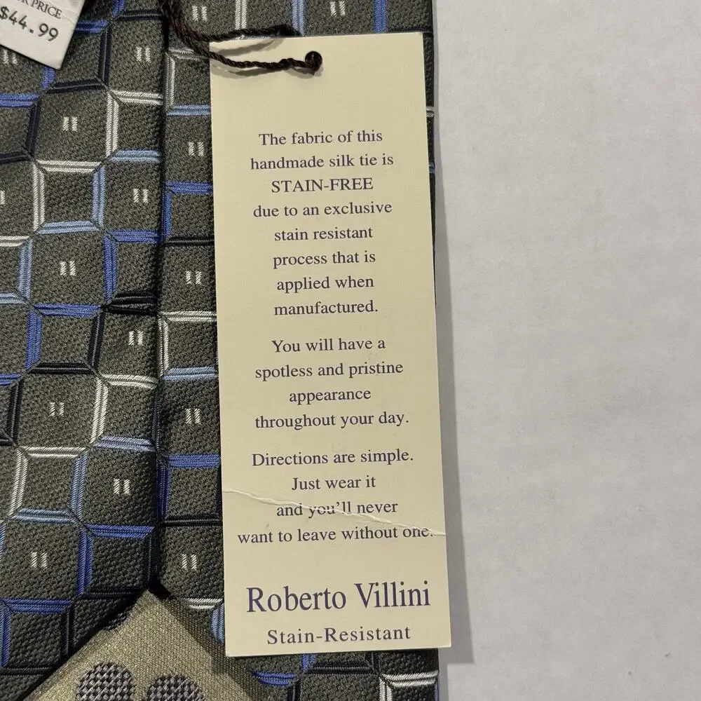 NWT Roberto Villini Men's Necktie Silk Geometric Squares 4